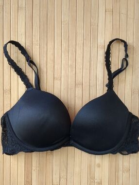 PINK Victoria's Secret Black Lace-Trim Push Up Bra, Size 34C